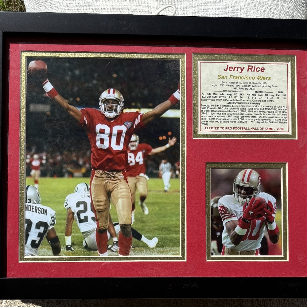 JERRY RICE Framed Sports Memorabilia Wall Art Display (12.5" L x15.5"W)